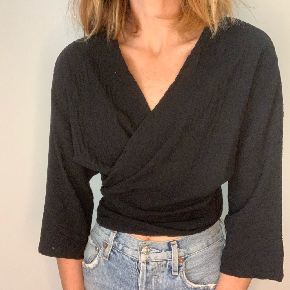 Vintage Black Gauze Wrap Boho Top - Picture 3 of 14